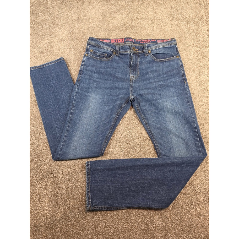 Seven7 Premium Denim Co Mens Slim Straight Super Flexible Jeans Blue W34 L34